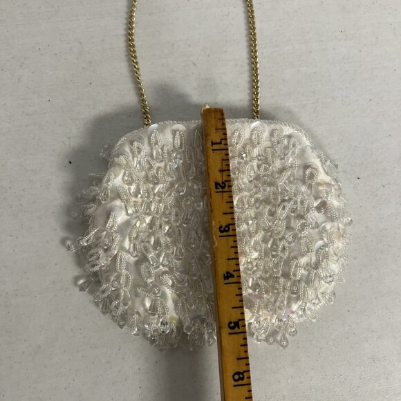 Vintage Looped Beads White Purse Hong Kong Gold Short Strap Chain - Picture 5 of 6